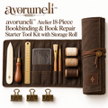 avoruneli™ Atelier 18-Piece Bookbinding & Book Repair Starter Tool Kit with Storage Roll