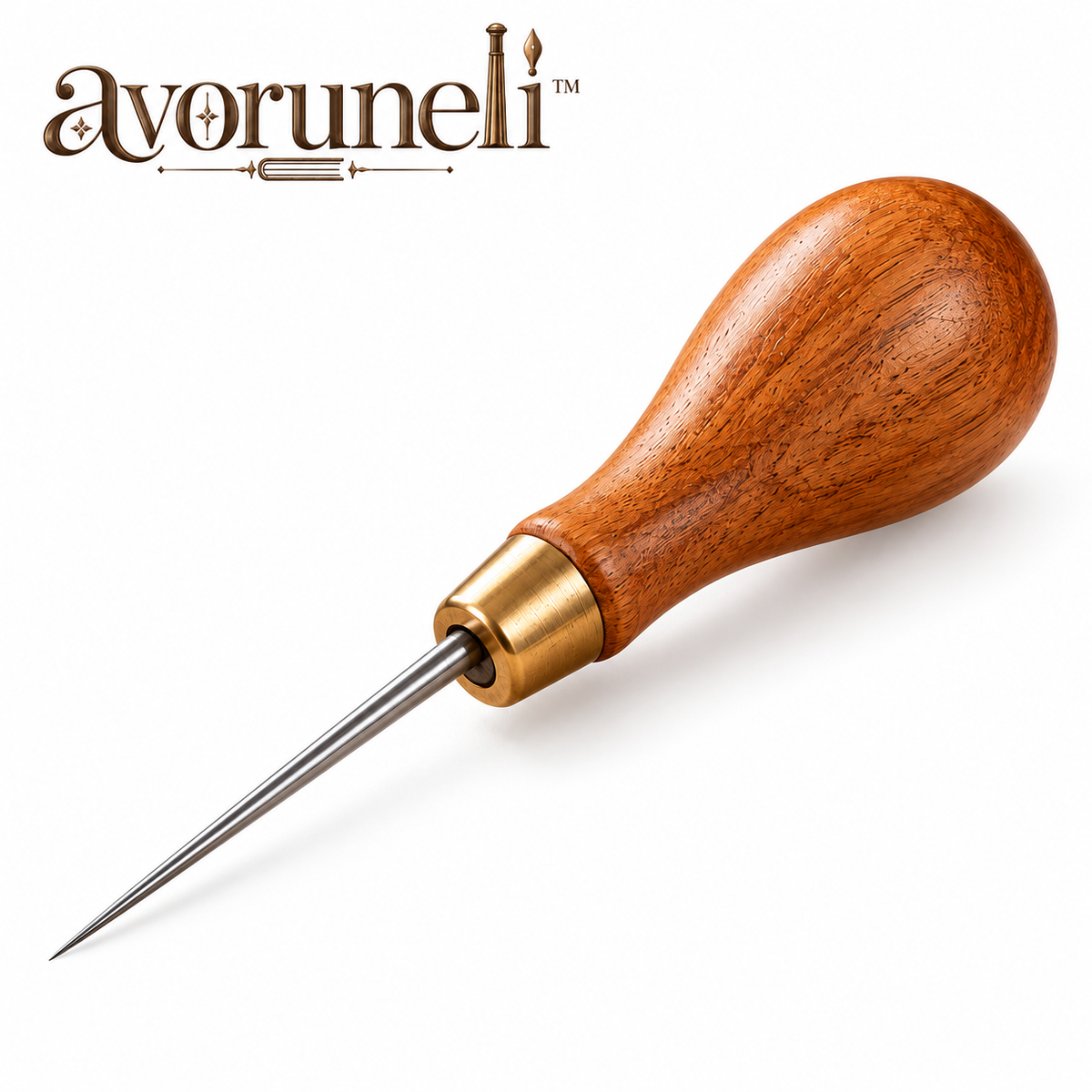 avoruneli™ HeritageGrip Wooden-Handle Bookbinding Awl for Signature Stitching