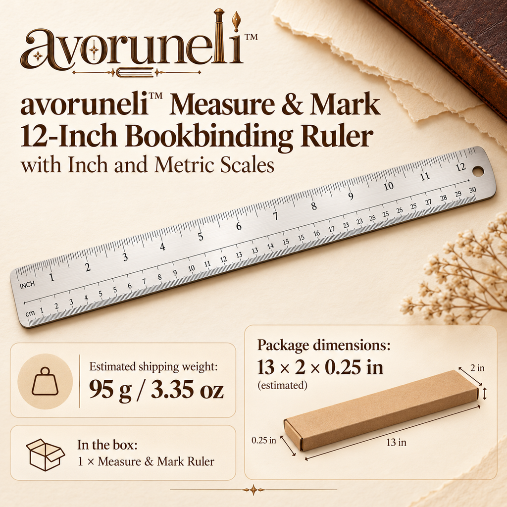 avoruneli™ Measure & Mark 12-Inch Bookbinding Ruler with Inch and Metric Scales