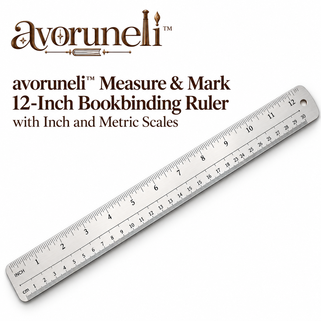 avoruneli™ Measure & Mark 12-Inch Bookbinding Ruler with Inch and Metric Scales