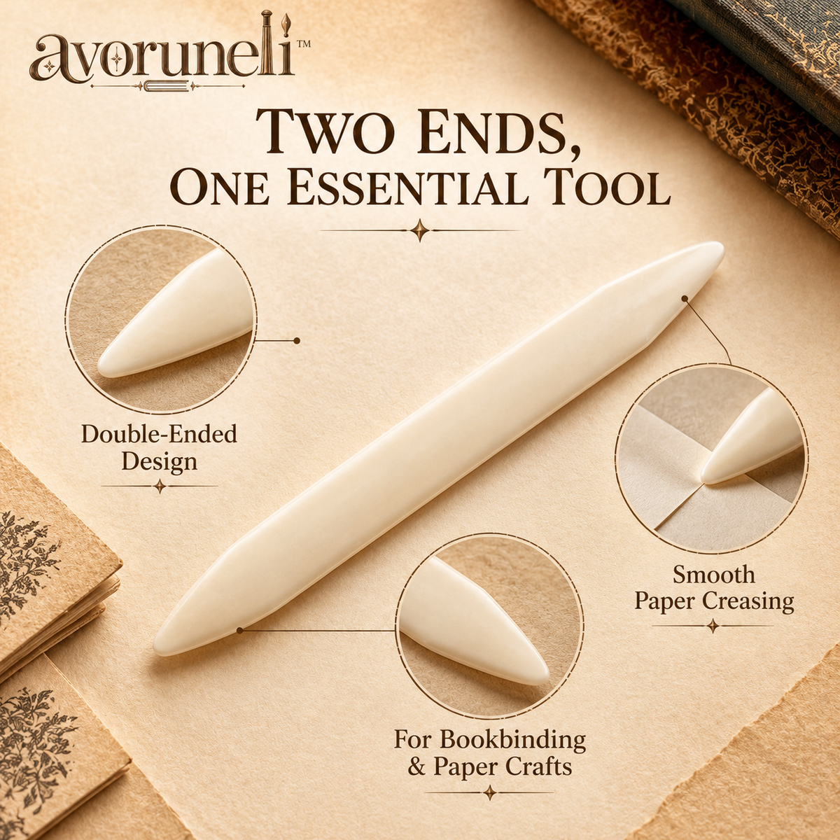 avoruneli™ DualForm 6-Inch Double-Ended Bookbinding Folder for Paper Creasing