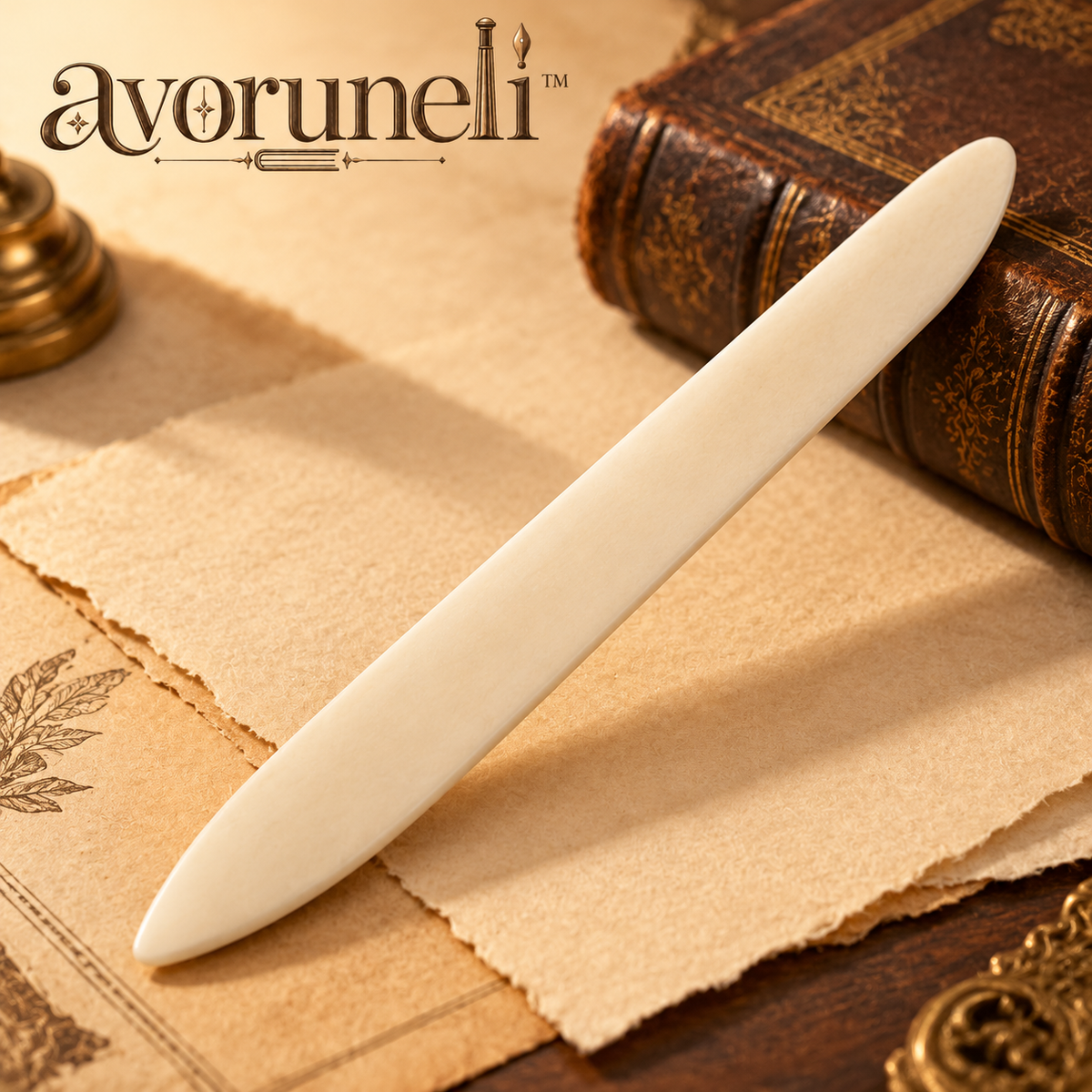 avoruneli™ IvoryLine 7-Inch Bookbinding Bone Folder for Paper Creasing
