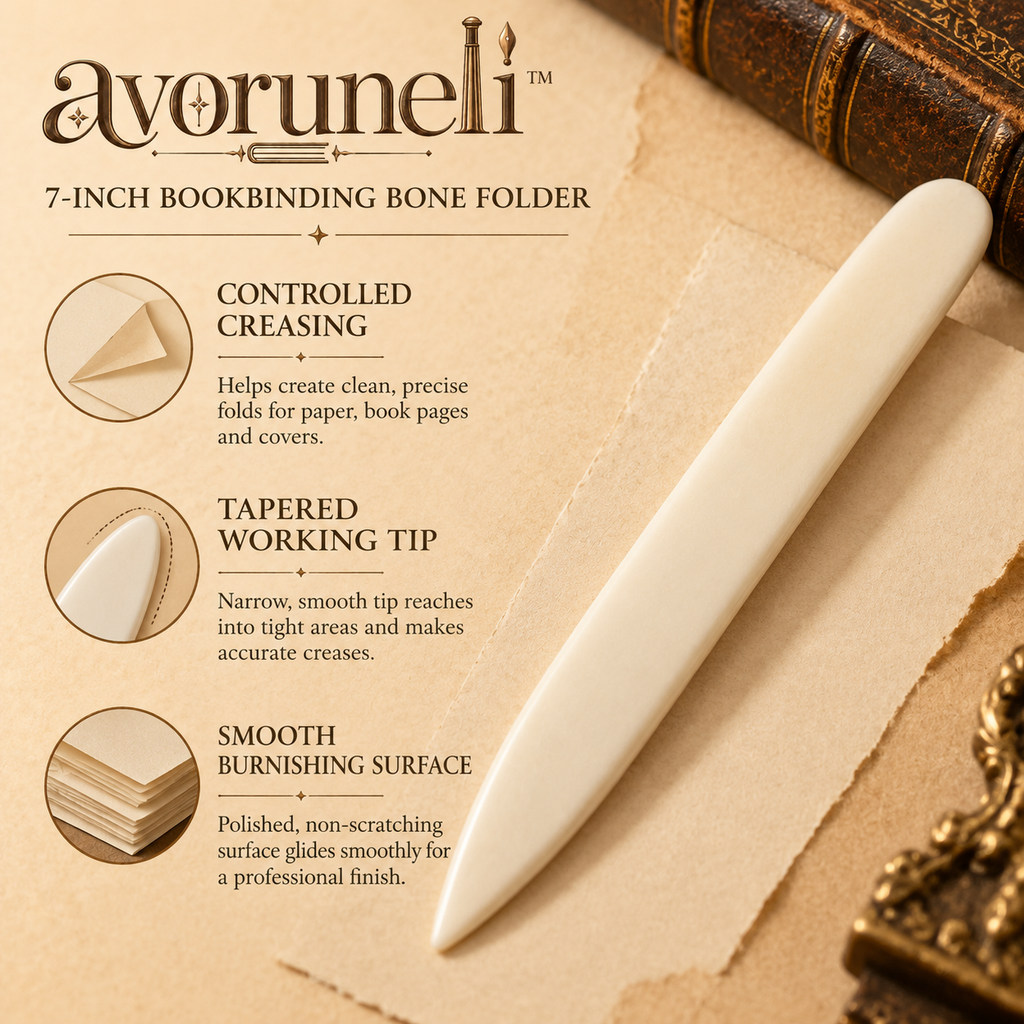 avoruneli™ IvoryLine 7-Inch Bookbinding Bone Folder for Paper Creasing