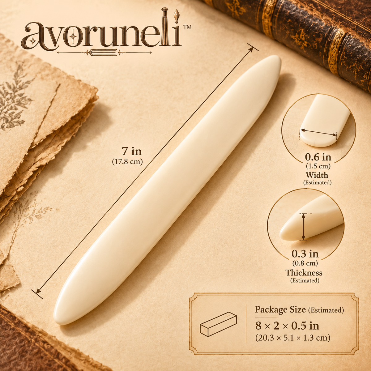avoruneli™ IvoryLine 7-Inch Bookbinding Bone Folder for Paper Creasing