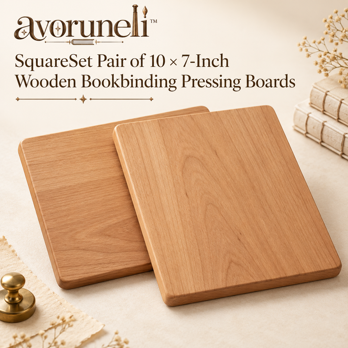 avoruneli™ SquareSet Pair of 10 × 7-Inch Wooden Bookbinding Pressing Boards
