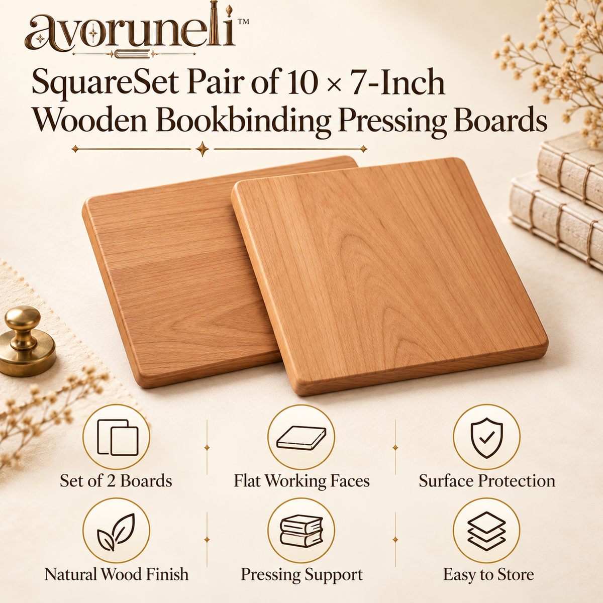 avoruneli™ SquareSet Pair of 10 × 7-Inch Wooden Bookbinding Pressing Boards