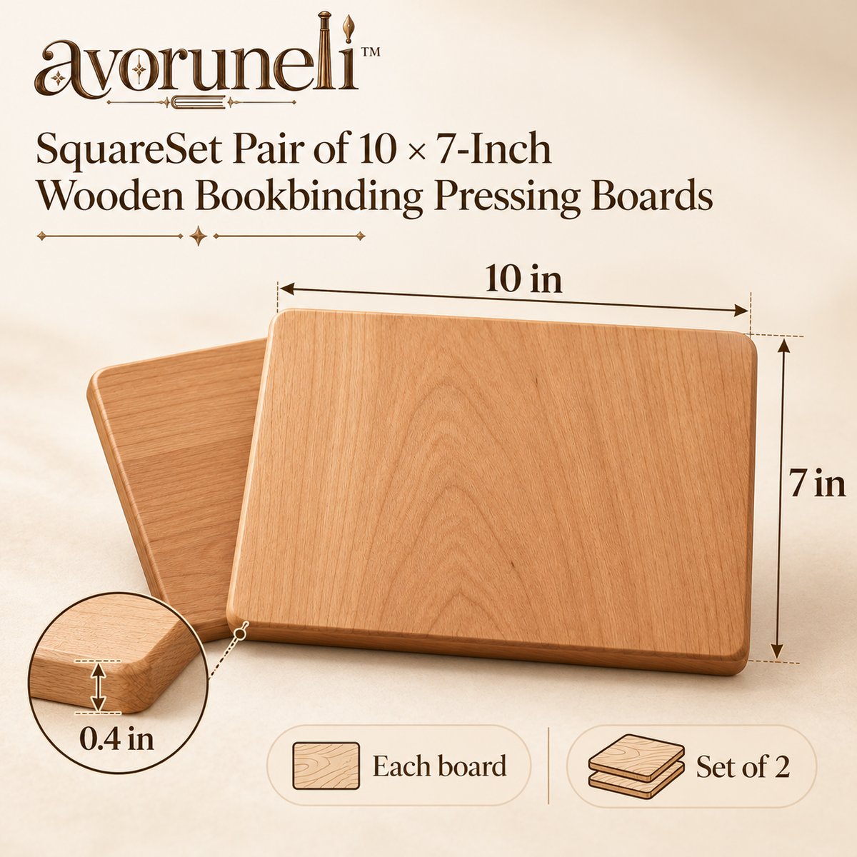 avoruneli™ SquareSet Pair of 10 × 7-Inch Wooden Bookbinding Pressing Boards