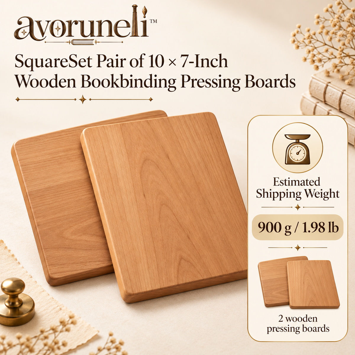avoruneli™ SquareSet Pair of 10 × 7-Inch Wooden Bookbinding Pressing Boards