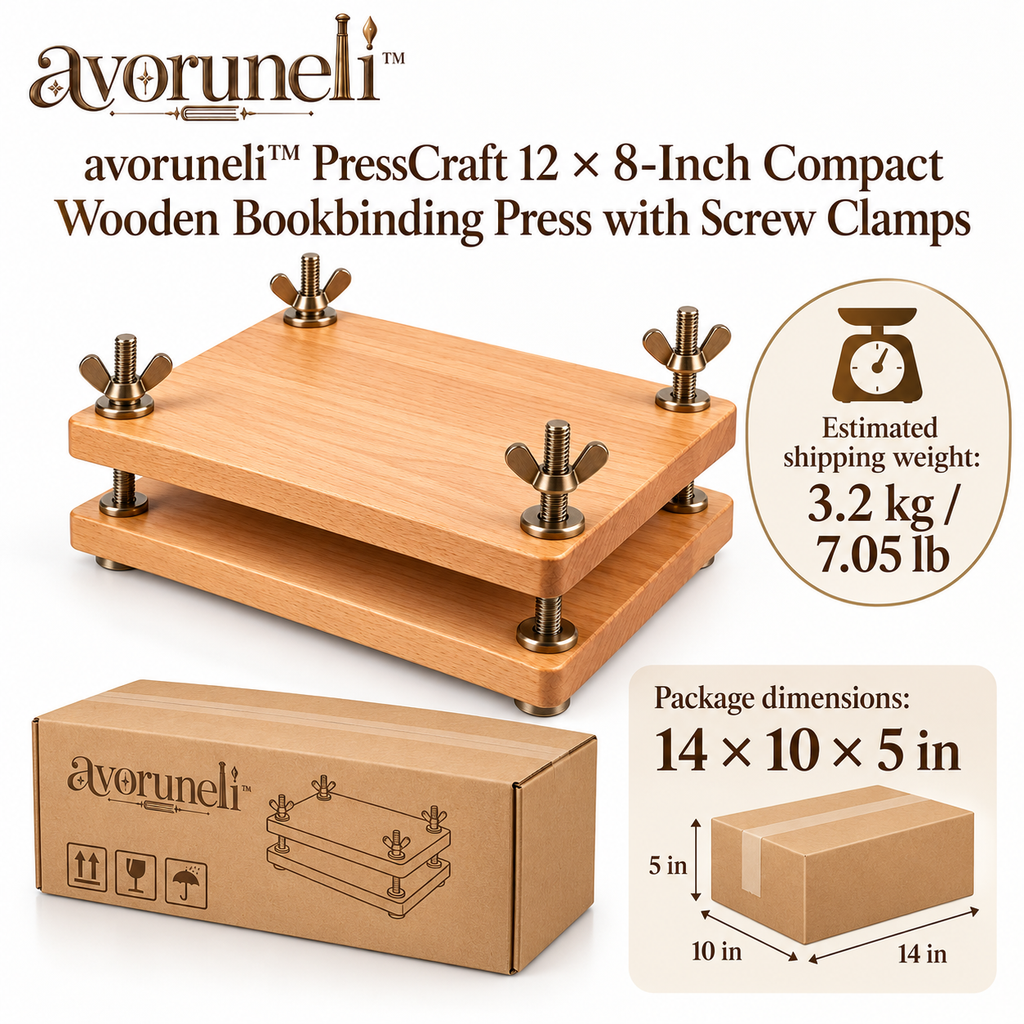 avoruneli™ PressCraft 12 × 8-Inch Compact Wooden Bookbinding Press with Screw Clamps