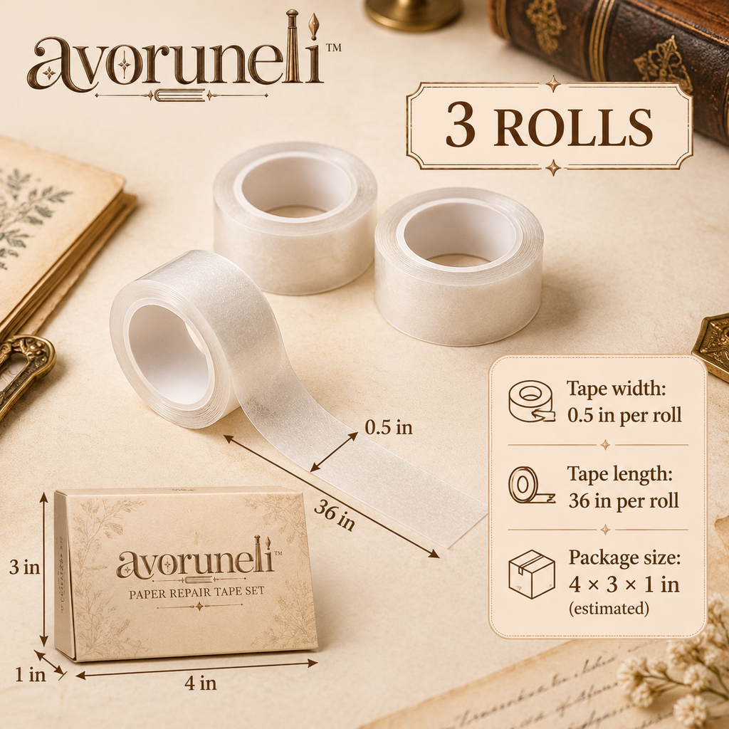 avoruneli™ PaperMend 3-Roll Paper Repair Tape Set for Book Pages & Craft Projects