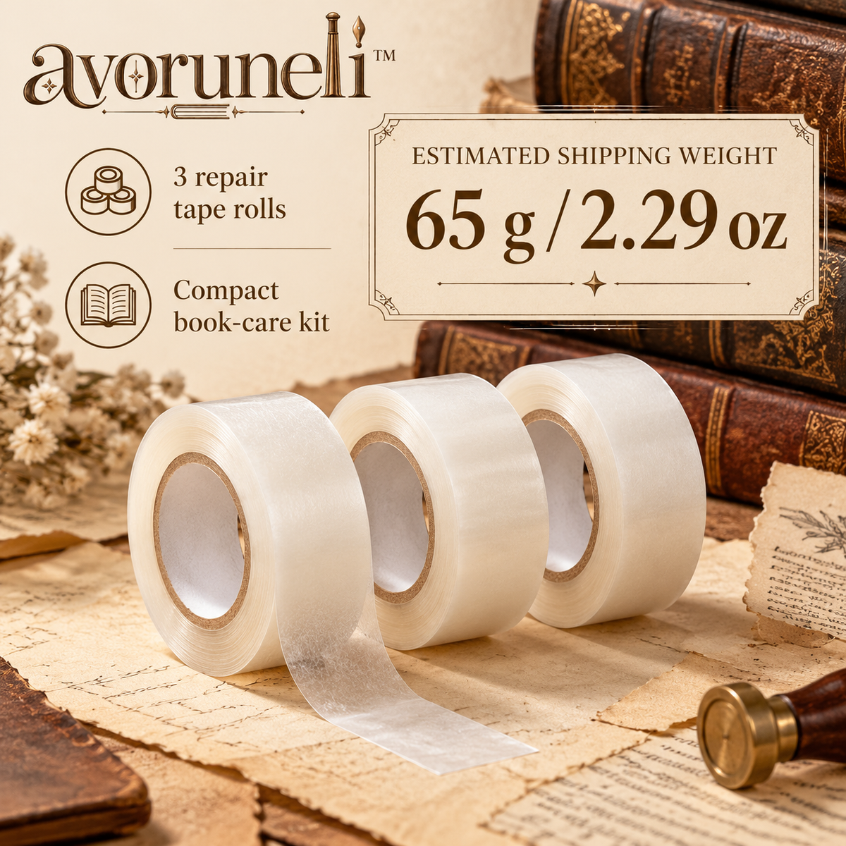 avoruneli™ PaperMend 3-Roll Paper Repair Tape Set for Book Pages & Craft Projects