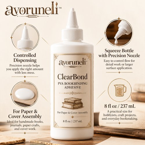 avoruneli™ ClearBond 8 fl oz PVA Bookbinding Adhesive for Paper & Cover Assembly