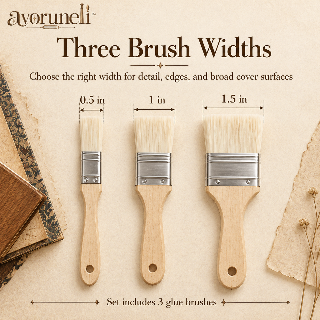 avoruneli™ FineLay 3-Piece Bookbinding Glue Brush Set for PVA Adhesive