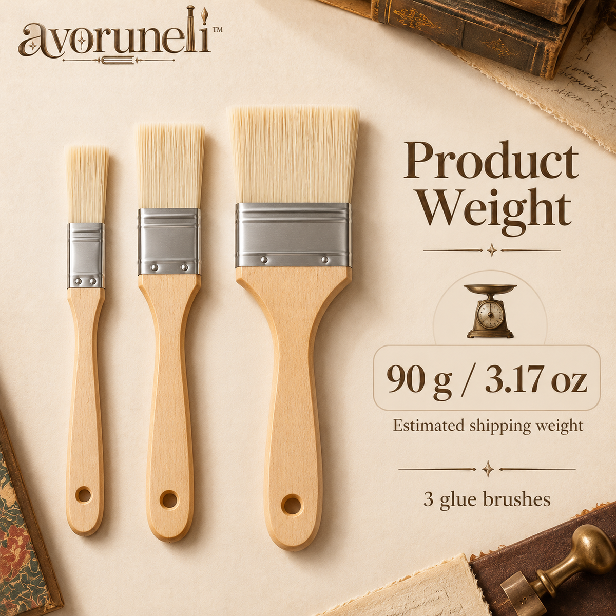 avoruneli™ FineLay 3-Piece Bookbinding Glue Brush Set for PVA Adhesive
