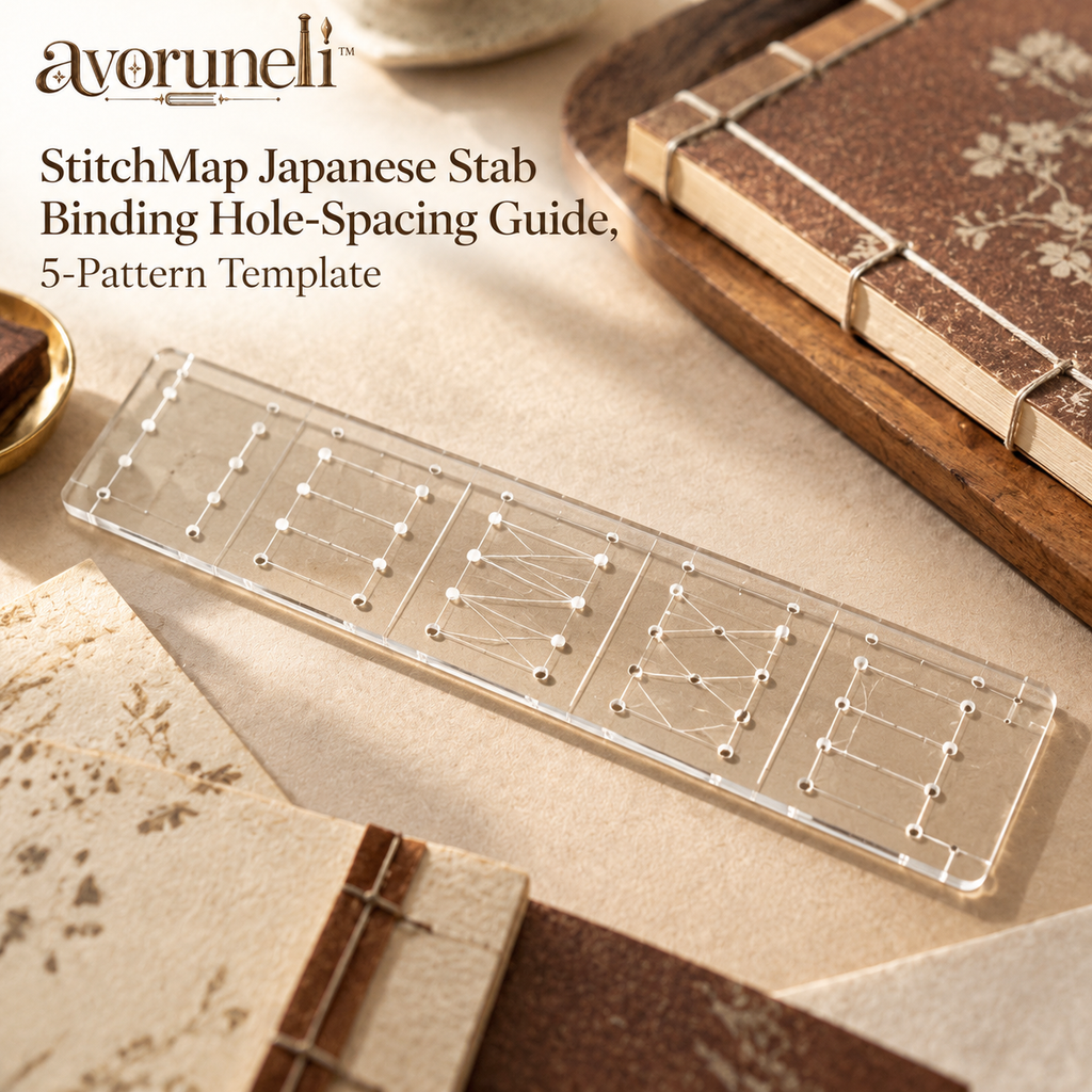 avoruneli™ StitchMap Japanese Stab Binding Hole-Spacing Guide, 5-Pattern Template