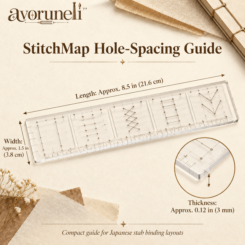 avoruneli™ StitchMap Japanese Stab Binding Hole-Spacing Guide, 5-Pattern Template