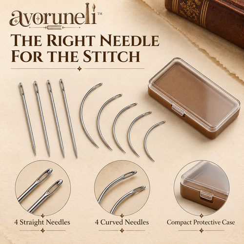 avoruneli™ Curved & Straight Bookbinding Sewing Needles, 8-Piece Set with Case