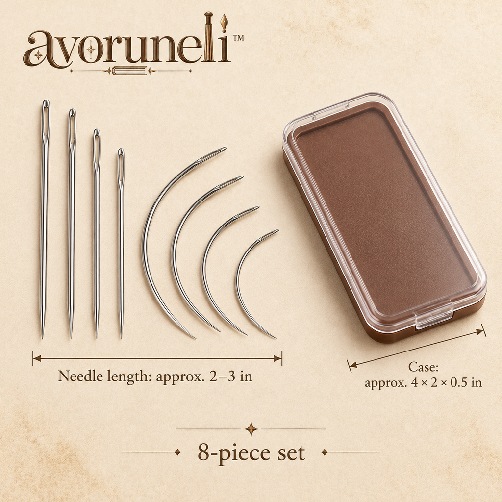 avoruneli™ Curved & Straight Bookbinding Sewing Needles, 8-Piece Set with Case