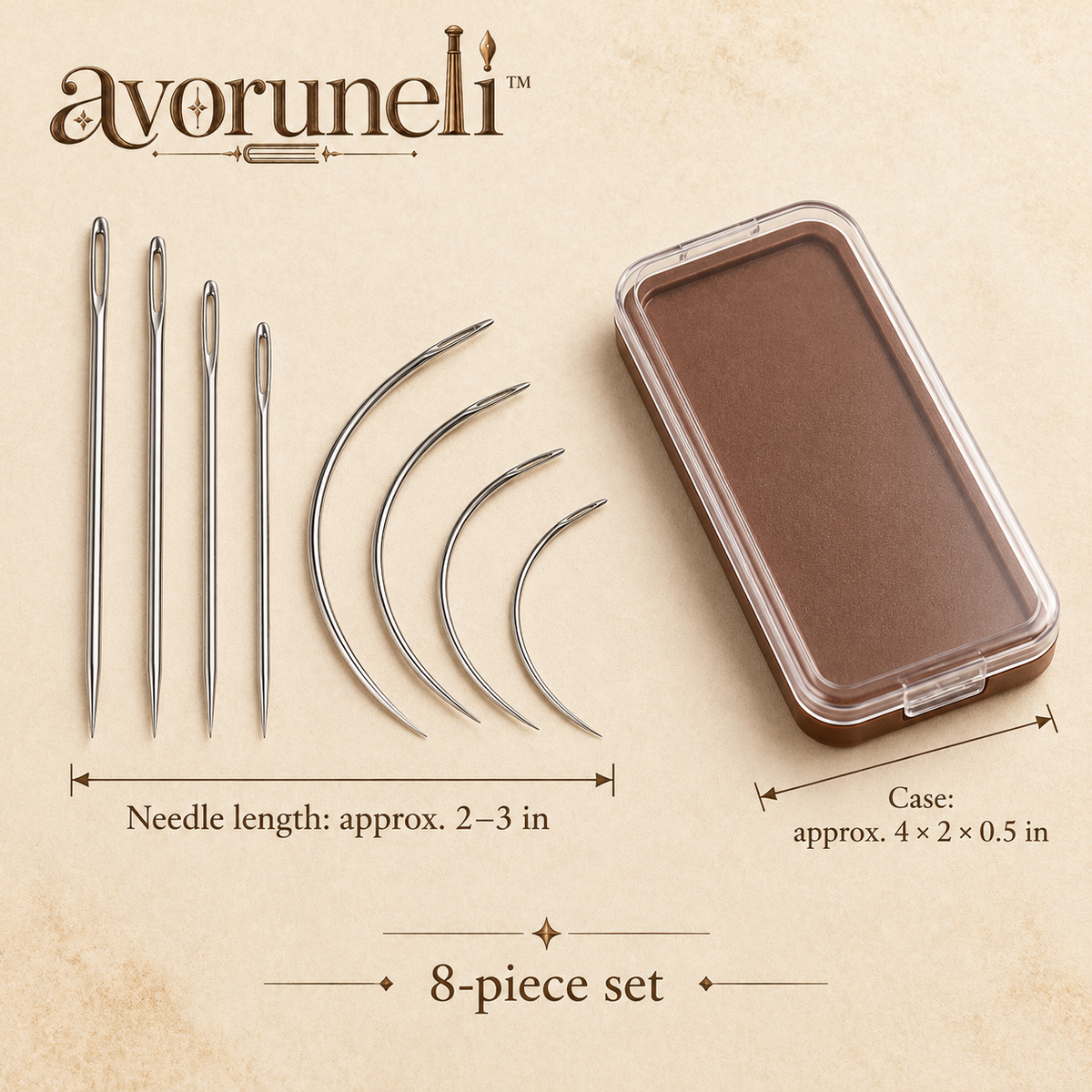 avoruneli™ Curved & Straight Bookbinding Sewing Needles, 8-Piece Set with Case