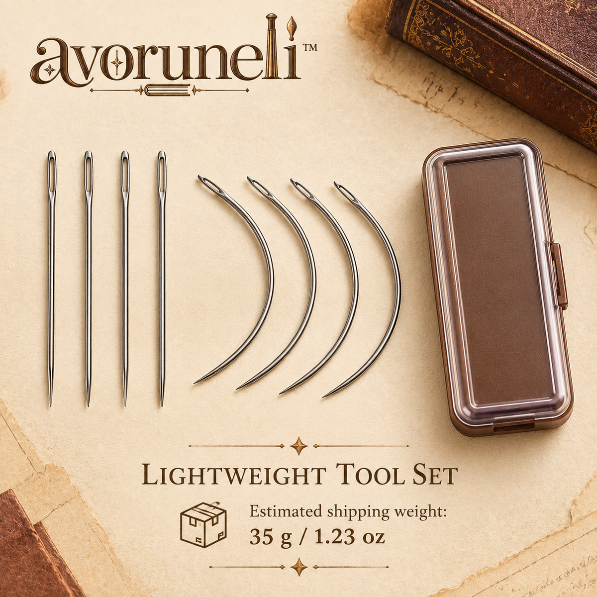 avoruneli™ Curved & Straight Bookbinding Sewing Needles, 8-Piece Set with Case