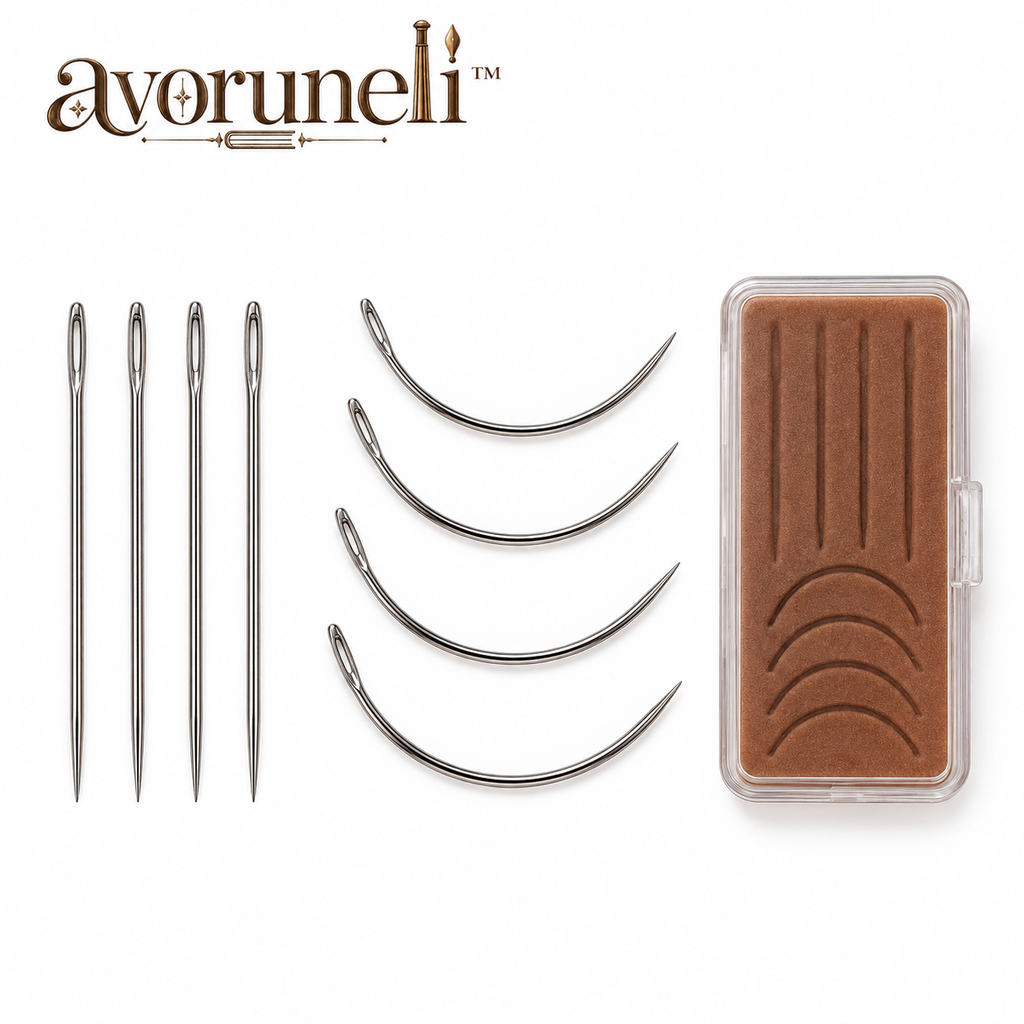 avoruneli™ Curved & Straight Bookbinding Sewing Needles, 8-Piece Set with Case
